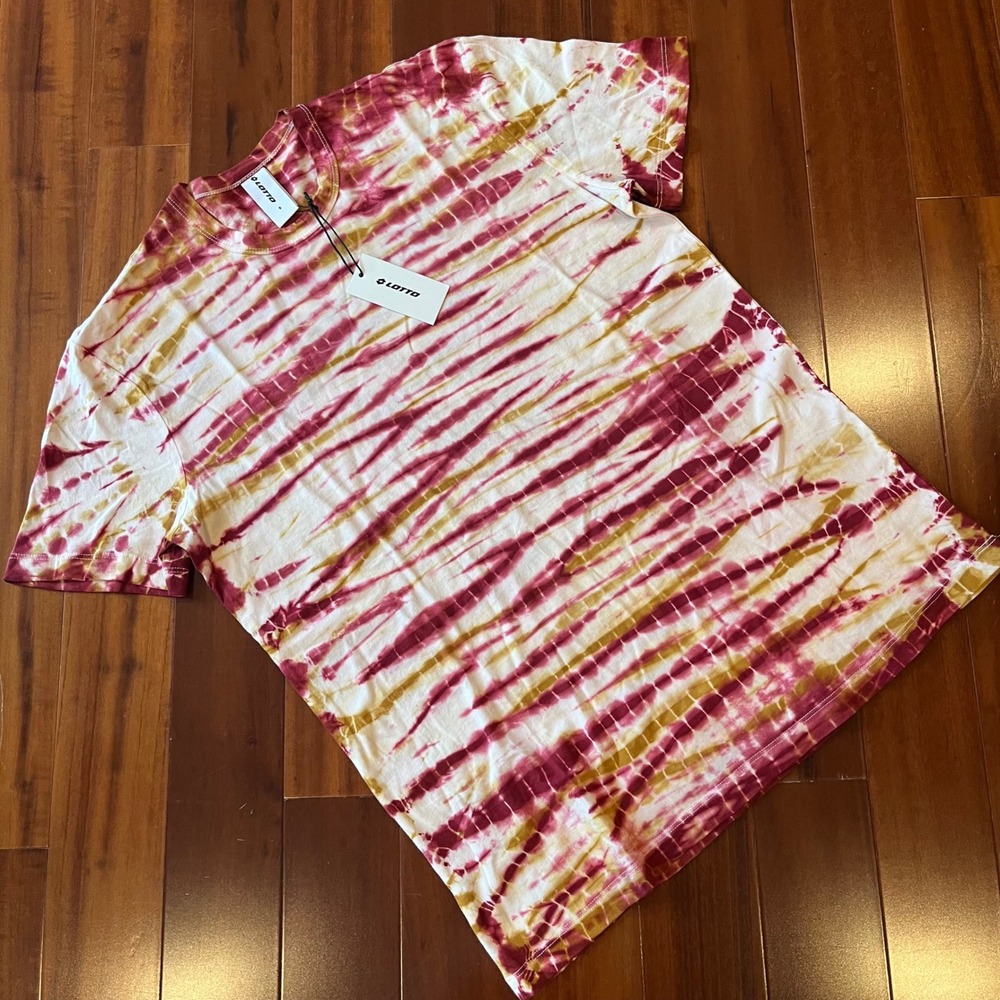 Lotto Tie Dye T-Shirt Tee Top‎ Burgundy Red Mustard Yellow Cotton New Size Small
